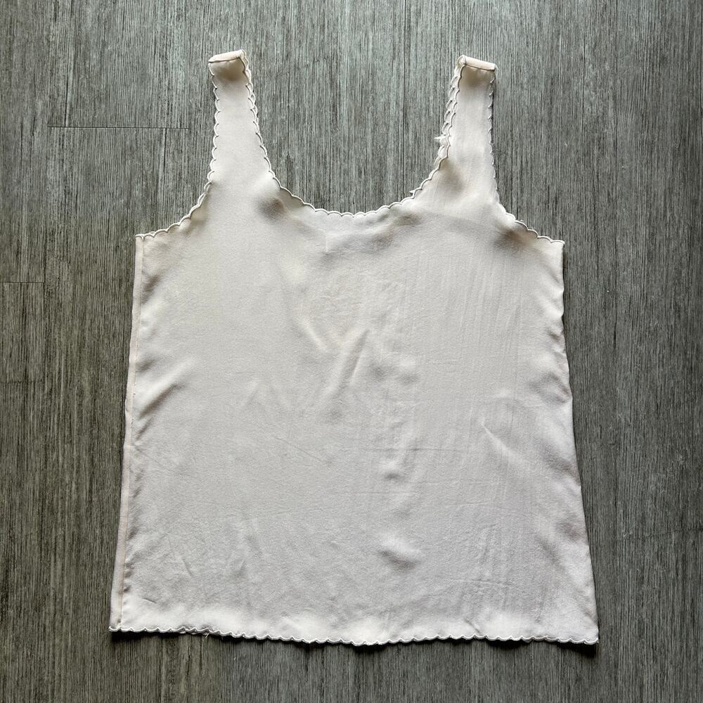 Vintage Bergdorf Goodman Cream Scallop Edge Hem Satin Sleeveless Top Size Large
